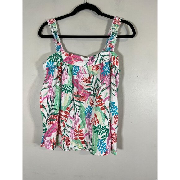 Cynthia Rowley Tropical Linen Tank Top Pink M Floral Preppy Chic Feminine Artsy - Picture 7 of 9
